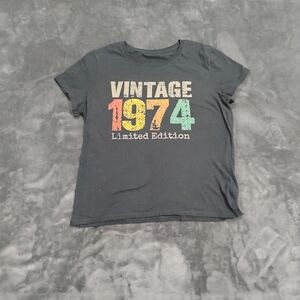 Vintage Black Tee with Colorful 1974 Print